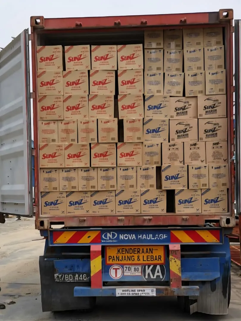 Container loaded with Sun Z product cartons